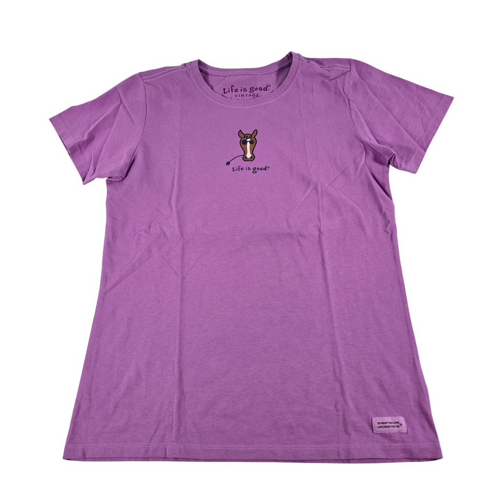 Life is Good Vintage Purple Horse Sunglasses Graphic T-Shirt Womens M S19-W10200